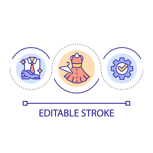 Одевание соответствующим образом иконка концепции цикла. Деловая формальная одежда абстрактная идея тонкой линии иллюстрации. Дресс-код для офисных помещений. Изолированный рисунок контура. Редактируемый удар. Используемый ариальный шрифт