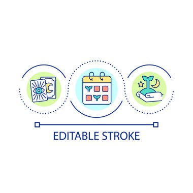 Döngü konsepti ikonu için astrolojik işaretler. Esrarengiz bahçıvanlık. Program çizelgesi soyut fikir çizelgesi çiziyorum. İzole bir taslak çizim. Düzenlenebilir felç. Kullanılan Arial yazı tipi