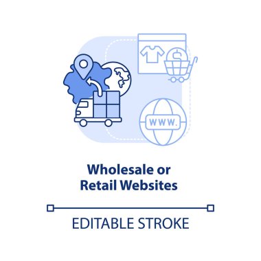 Toptan satış ve perakende web siteleri açık mavi konsept ikonu. Web siteleri soyut fikir ince çizgi illüstrasyonu kategorisi. İzole bir taslak çizim. Düzenlenebilir felç. Arial, Myriad Pro-Kalın yazı tipleri