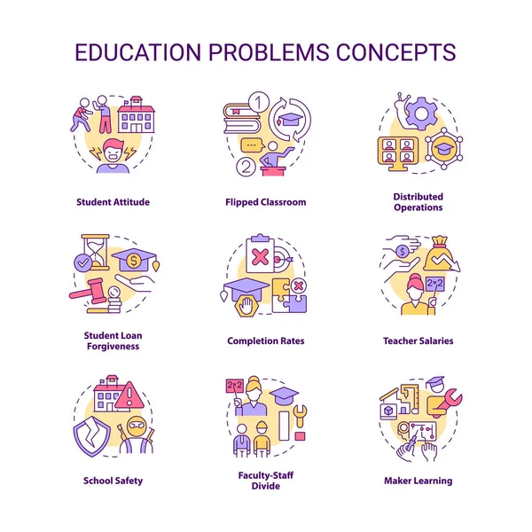 Conjunto Iconos Concepto Problema Educativo Asuntos Estudiantiles Sistema Educativo Desafía — Archivo Imágenes Vectoriales