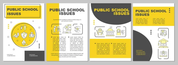 Openbare School Kwesties Gele Brochure Template Folderontwerp Met Lineaire Pictogrammen — Stockvector