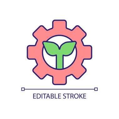 Ekosistem RGB renk simgesi. Ekme işlemi. Çevre dostu sistem. Bitki yetiştiriyorum. Bahçecilik pratiği. İzole vektör çizimi. Basit bir çizgi çizimi. Düzenlenebilir felç. Kullanılan Arial yazı tipi