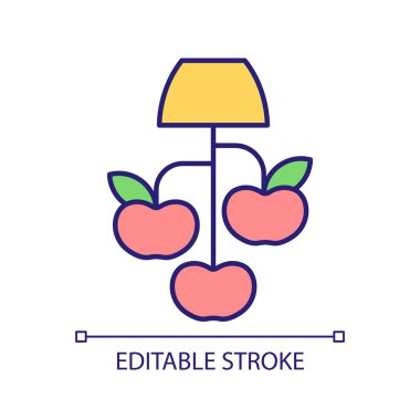 Domates asma RGB renk ikonu. Baş aşağı bahçıvanlık. Sebze yetiştiriyorum. Bahçecilik pratiği. İzole vektör çizimi. Basit bir çizgi çizimi. Düzenlenebilir felç. Kullanılan Arial yazı tipi