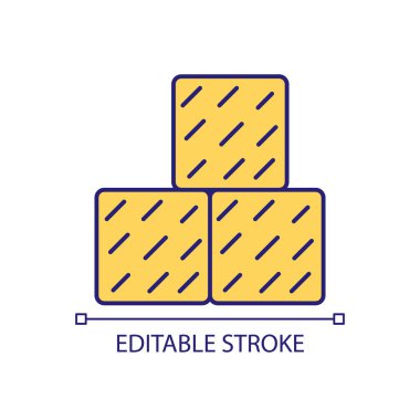 Paketlenmiş saman rengi simgesi. Hasat mevsimi. Hasır balya yapımı. Şu depo. Bahçecilik pratiği. İzole vektör çizimi. Basit bir çizgi çizimi. Düzenlenebilir felç. Kullanılan Arial yazı tipi