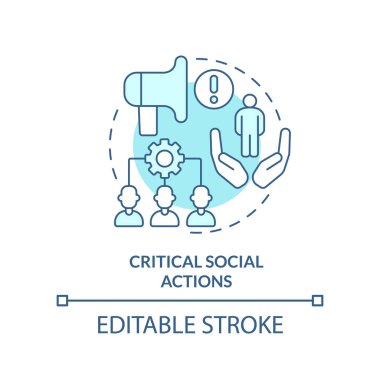 Kritik sosyal eylemler konsept simgesini turkuaz hale getiriyor. Salgın hastalığa hazırlık soyut fikir ince çizgi çizimi. İzole bir taslak çizim. Düzenlenebilir felç. Arial, Myriad Pro-Kalın yazı tipleri
