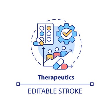 Therapeutics concept icon. Pandemic preparedness clinical research abstract idea thin line illustration. Isolated outline drawing. Editable stroke. Arial, Myriad Pro-Bold fonts used
