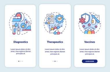 Gezici uygulama ekranında pandemik hazırlık klinik araştırması. Doğrusal kavramlarla birlikte düzenlenebilir grafik yönergelerini gezdir. UI, UX, GUI şablonu. Kullanılan sayısız Pro-Kalın, Düzenli yazı tipleri