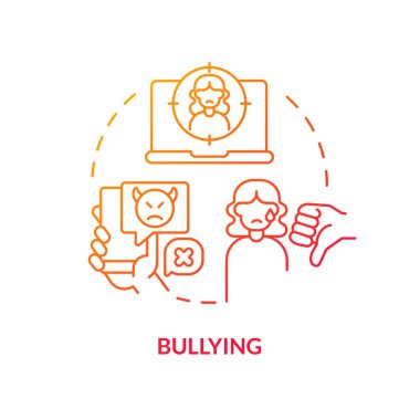 Zorbalık kırmızı gradyan konsept simgesi. İnternette siber zorbalık ve işkence. Devlet okullarında sorun soyut fikir ince çizgi çizimi. İzole bir taslak çizim. Kullanılan sayısız Pro-Kalın yazı tipi