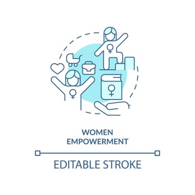 Women empowerment turquoise concept icon. Feminism. Solution to overpopulation abstract idea thin line illustration. Isolated outline drawing. Editable stroke. Arial, Myriad Pro-Bold fonts used
