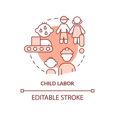 Child labour terracotta concept icon. Lack of education. Cause of overpopulation abstract idea thin line illustration. Isolated outline drawing. Editable stroke. Arial, Myriad Pro-Bold fonts used