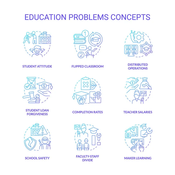 Education Problem Blue Gradient Concept Icons Set Students Issues Education — Stok Vektör
