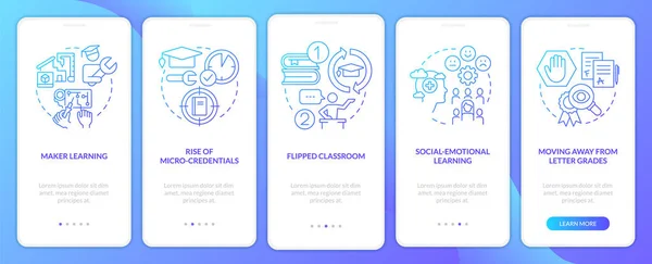 Trends Education Blue Gradient Onboarding Mobile App Screen Learning Walkthrough — Stock Vector