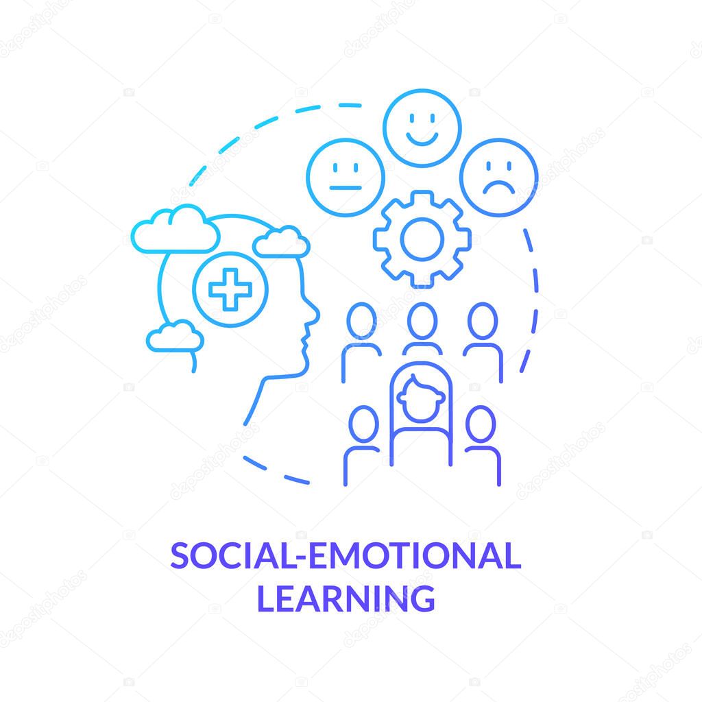Social emotional learning blue gradient concept icon. Building relationship. Trend in education abstract idea thin line illustration. Isolated outline drawing. Myriad Pro-Bold font used