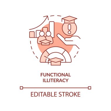 İşlevsel cehalet terracotta konsept ikonu. Soyut fikirlerin aşırı kalabalıklaşmasının sosyal etkisi ince çizgi çizimi. İzole bir taslak çizim. Düzenlenebilir felç. Arial, Myriad Pro-Kalın yazı tipleri