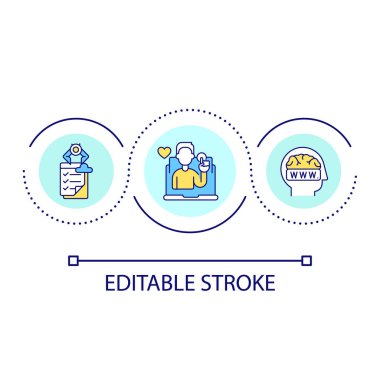 Sanal servis döngü konsepti simgesi. Yapay zeka soyut fikir ince çizgi çizimi. Bilgisayar bilimi. Yapay zeka teknolojisi. İzole bir taslak çizim. Düzenlenebilir felç. Kullanılan Arial yazı tipi