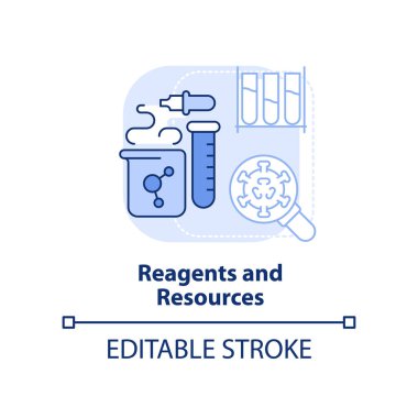 Reaksiyonlar ve kaynaklar mavi konsept simgesini aydınlatıyor. Salgın öncesi klinik araştırma soyut fikir ince çizgi çizimi. İzole bir taslak çizim. Düzenlenebilir felç. Arial, Myriad Pro-Kalın yazı tipleri