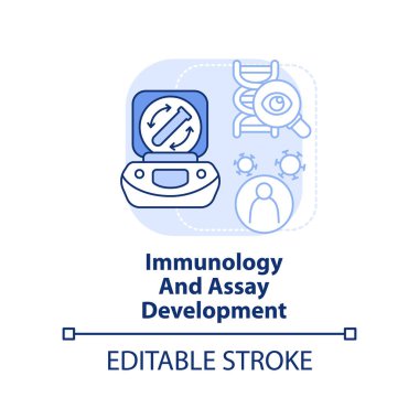 Immunology and assay development light blue concept icon. Pandemic preclinical study abstract idea thin line illustration. Isolated outline drawing. Editable stroke. Arial, Myriad Pro-Bold fonts used