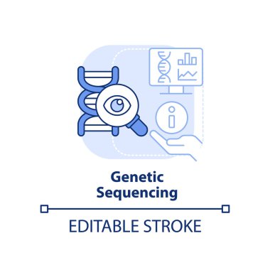 Genetik sıralama açık mavi konsept ikonu. DNA molekülü. Salgın önleme soyut fikir ince çizgi çizimi. İzole bir taslak çizim. Düzenlenebilir felç. Arial, Myriad Pro-Kalın yazı tipleri