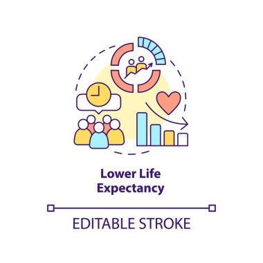 Düşük yaşam süresi konsept simgesi. Küresel aşırı nüfus fazlalığı fikri soyut ince çizgi çiziminin etkisi. İzole bir taslak çizim. Düzenlenebilir felç. Arial, Myriad Pro-Kalın yazı tipleri