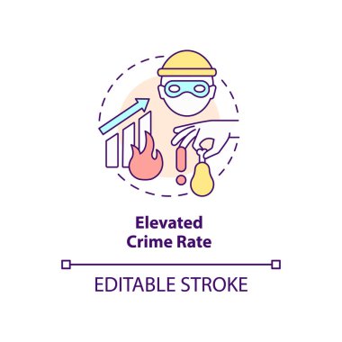 Yüksek suç oranı kavramı ikonu. Tehlikeli bir etki. Soyut fikirlerin aşırı kalabalıklaşması ince çizgi çiziminin sonuçları. İzole bir taslak çizim. Düzenlenebilir felç. Arial, Myriad Pro-Kalın yazı tipleri