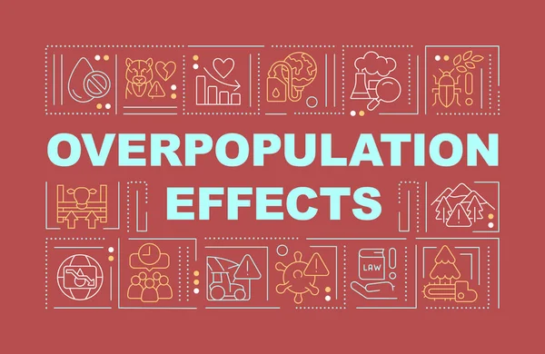 Sobrepopulação Efeitos Palavra Conceitos Banner Vermelho Impacto Demográfico Infográficos Com — Vetor de Stock