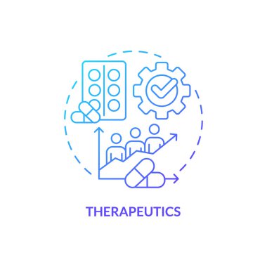 Therapeutics blue gradient concept icon. Treatment. Pandemic preparedness clinical research abstract idea thin line illustration. Isolated outline drawing. Myriad Pro-Bold fonts used