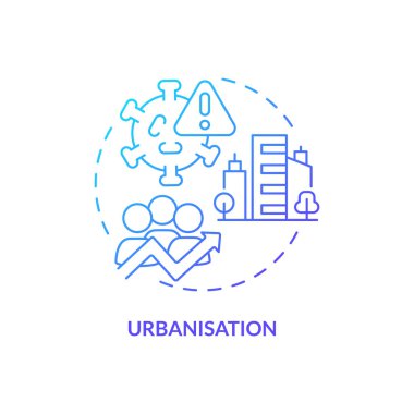 Urbanisation blue gradient concept icon. Virus spreading. Reason for increased risk of pandemic abstract idea thin line illustration. Isolated outline drawing. Myriad Pro-Bold fonts used