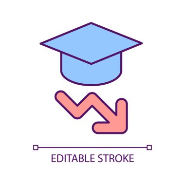 Akademik performans azalıyor RGB renk simgesi. Eğitim problemi. Kötü öğrenme süreci. İzole vektör çizimi. Basit bir çizgi çizimi. Düzenlenebilir felç. Kullanılan Arial yazı tipi