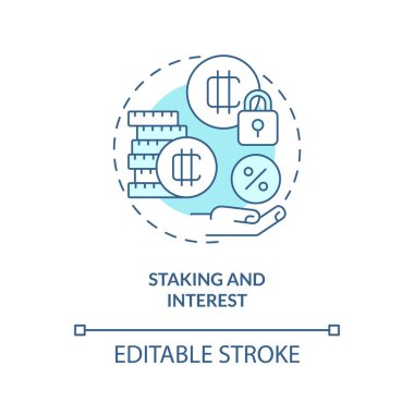 Staking and interest turquoise concept icon. Passive income. Make money on crypto abstract idea thin line illustration. Isolated outline drawing. Editable stroke. Arial, Myriad Pro-Bold fonts used