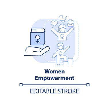 Women empowerment light blue concept icon. Development. Solution to overpopulation abstract idea thin line illustration. Isolated outline drawing. Editable stroke. Arial, Myriad Pro-Bold fonts used