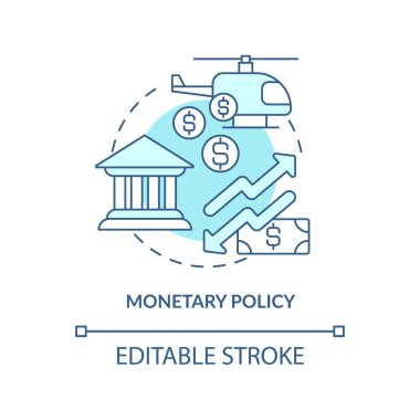 Monetary policy turquoise concept icon. Central bank regulations. Inflation cause abstract idea thin line illustration. Isolated outline drawing. Editable stroke. Arial, Myriad Pro-Bold fonts used
