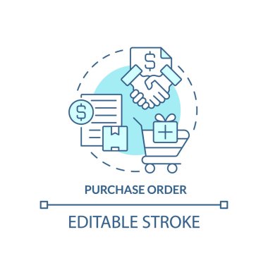Turkuaz konsept ikonu satın al. Sözleşme tipi soyut fikir ince çizgi çizimi. Tedarikçiden mal almak. İzole bir taslak çizim. Düzenlenebilir felç. Arial, Myriad Pro-Kalın yazı tipleri