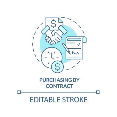 Kontrat turkuvaz konsept ikonu ile satın alma. İş dünyasının soyut fikri ince çizgili illüstrasyonunu satın alın. - Anlaştık. İzole bir taslak çizim. Düzenlenebilir felç. Arial, Myriad Pro-Kalın yazı tipleri