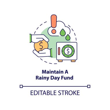 Yağmurlu gün fonu konsepti ikonunu koruyun. Enflasyon sırasında parayı korumak soyut fikir ince çizgi çizimi sırasında. İzole bir taslak çizim. Düzenlenebilir felç. Arial, Myriad Pro-Kalın yazı tipleri
