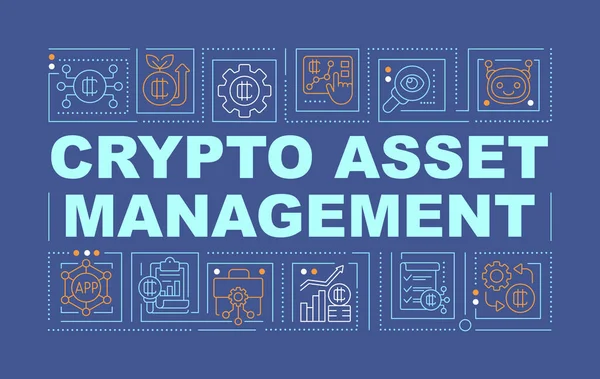 Crypto Asset Management Word Concepts Dark Blue Banner Funds Control — Stockvektor