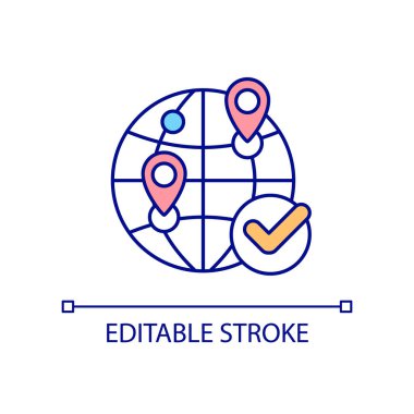 Genel dağılım RGB renk simgesi. Uluslararası lojistik. Online servis. Dünya çapında nakliye. İzole vektör çizimi. Basit bir çizgi çizimi. Düzenlenebilir felç. Kullanılan Arial yazı tipi