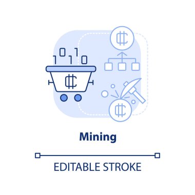 Mining light blue concept icon. Blockchain technology. Way to make money on crypto abstract idea thin line illustration. Isolated outline drawing. Editable stroke. Arial, Myriad Pro-Bold fonts used