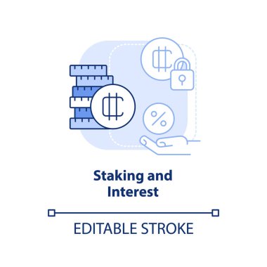 Staking and interest light blue concept icon. Passive income. Make money on crypto abstract idea thin line illustration. Isolated outline drawing. Editable stroke. Arial, Myriad Pro-Bold fonts used