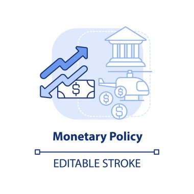 Monetary policy light blue concept icon. Central bank regulations. Inflation cause abstract idea thin line illustration. Isolated outline drawing. Editable stroke. Arial, Myriad Pro-Bold fonts used