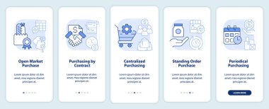 Gıda tedarik yöntemleri seyyar uygulama ekranında açık mavi. Doğrusal kavramlarla düzenlenebilir grafik yönergelerini 5 adımda gezdir. UI, UX, GUI şablonu. Kullanılan sayısız Pro-Kalın, Düzenli yazı tipleri