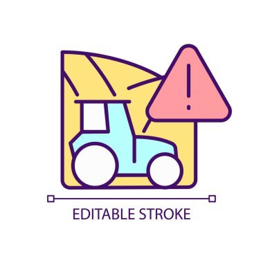 Tarımsal alanların eksikliği RGB renk simgesi. Toprak işlemesindeki ekolojik kriz. Çiftçilik sorunları. İzole vektör çizimi. Basit bir çizgi çizimi. Düzenlenebilir felç. Kullanılan Arial yazı tipi