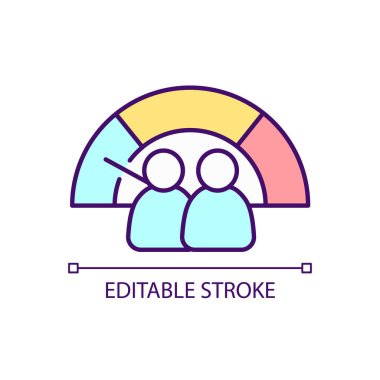 Düşük tehlike seviyesi RGB renk simgesi. Vatandaşlar için güvenlik. Yaşam kalitesini ölçüyorum. Güvenli bir durum. İzole vektör çizimi. Basit bir çizgi çizimi. Düzenlenebilir felç. Kullanılan Arial yazı tipi
