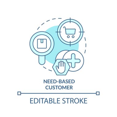 Müşteri turkuaz konsept simgesine ihtiyacım var. Özel durumlar için satın almak. Müşteri tipi soyut fikir ince çizgi çizimi. İzole bir taslak çizim. Düzenlenebilir felç. Arial, Myriad Pro-Kalın yazı tipleri