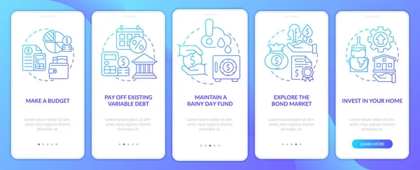 Protecting Money Inflation Blue Gradient Onboarding Mobile App Screen Walkthrough — Wektor stockowy
