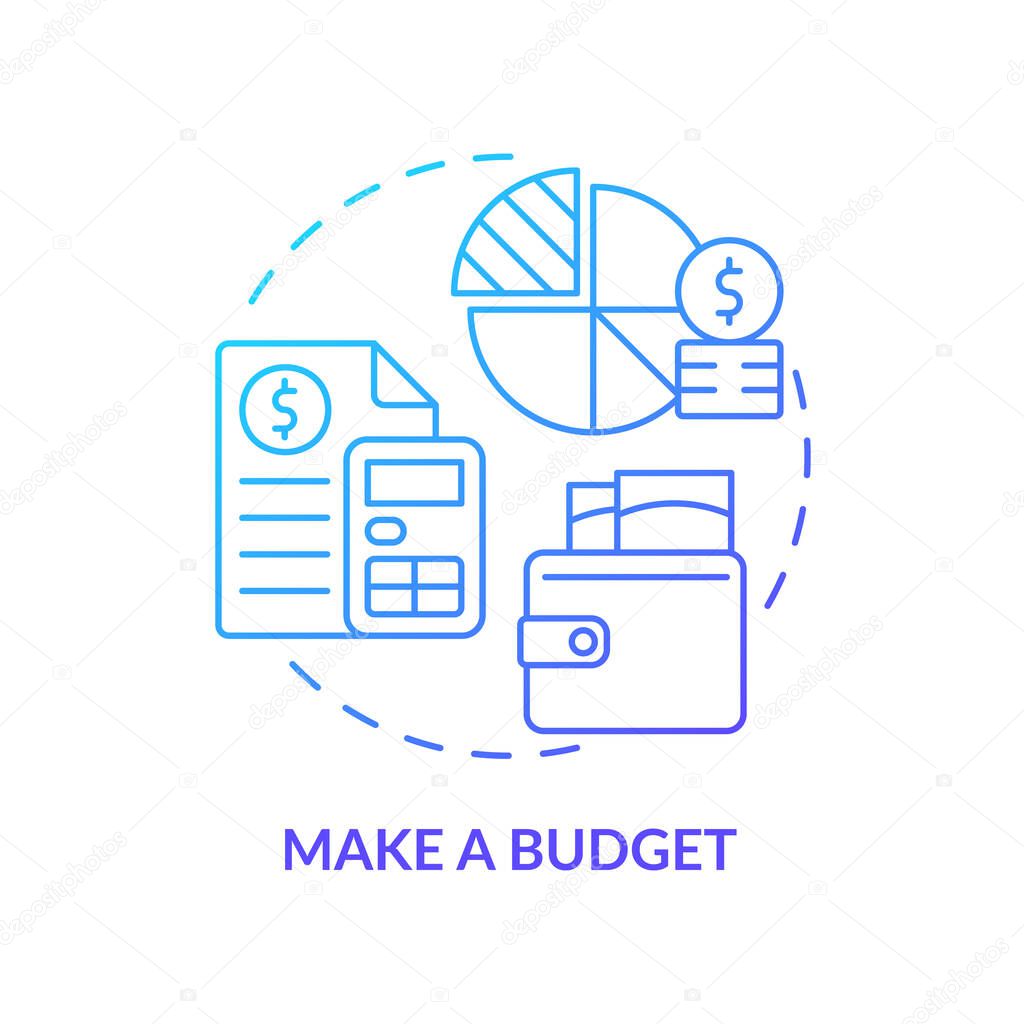 Make budget blue gradient concept icon. Planning expenditures. Protecting money during inflation abstract idea thin line illustration. Isolated outline drawing. Myriad Pro-Bold font used