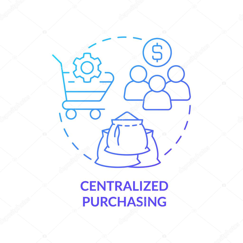 Centralized purchasing blue gradient concept icon. Formal procurement method abstract idea thin line illustration. Procedural efficiency. Isolated outline drawing. Myriad Pro-Bold font used