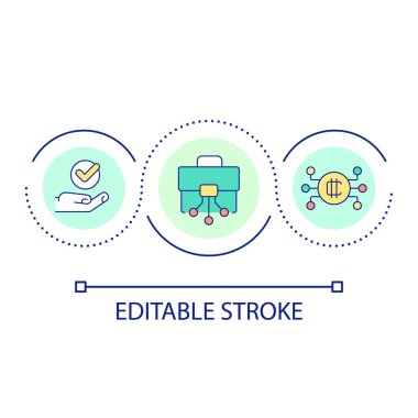 Fill portfolio with cryptocurrencies loop concept icon. Smart investment. Digital token trade. abstract idea thin line illustration. Isolated outline drawing. Editable stroke. Arial font used