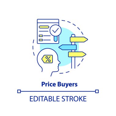 Fiyat alıcıları konsept simgesi. En düşük fiyat arayanlar. Müşterilerle uğraşmak soyut fikir ince çizgi çizimi. İzole bir taslak çizim. Düzenlenebilir felç. Arial, Myriad Pro-Kalın yazı tipleri