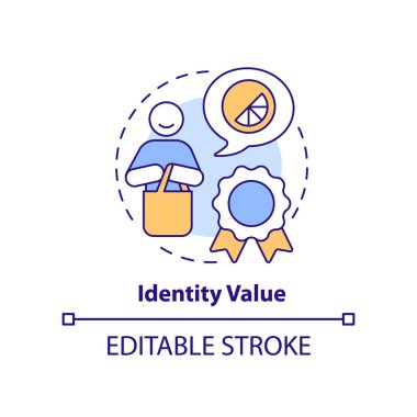 Kimlik değeri konsepti simgesi. Kişisel itibar öğeleri. Ürün avantajı soyut fikir ince çizgi çizimi. İzole bir taslak çizim. Düzenlenebilir felç. Arial, Myriad Pro-Kalın yazı tipleri