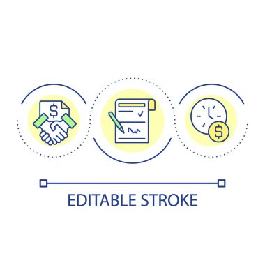Periyodik olarak yazılmış anlaşma döngüsü konsepti simgesi. Yasal iş sözleşmesi yapmak soyut fikir ince çizgiler çizmek. Ödeme süresi. İzole bir taslak çizim. Düzenlenebilir felç. Kullanılan Arial yazı tipi